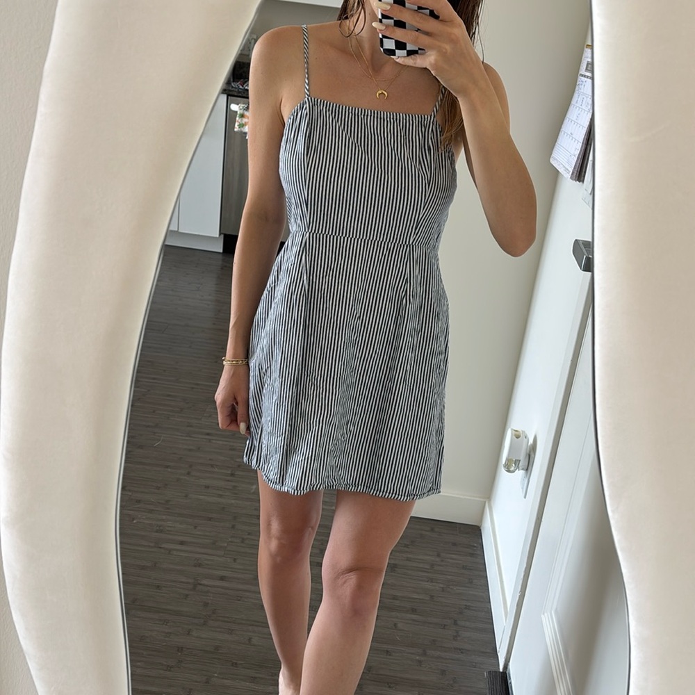 Ivy and main blue and white striped mini dress spaghetti straps